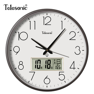 TELESONIC/天王星电波钟静音挂钟现代时尚居家钟表大尺寸日历挂表