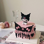 网红亚克力库洛米卡通黑帽，蛋糕装饰摆件宝宝生日，黑粉系插件插卡