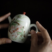 无落景德镇釉下彩纯手绘荷花陶瓷，茶壶球孔过滤家用功夫茶中号单壶