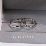 guisu归素简约999纯银情侣戒指，一对男女光面，素圈定制对戒刻字礼物