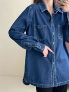 深蓝色牛仔衬衫外套女春秋，2023韩版小个子设计感衬衣休闲上衣