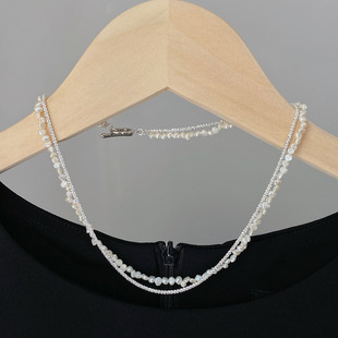 独特新ins碎银子，巴洛克天然珍珠闪熠925纯银链，双层项链气质女颈链