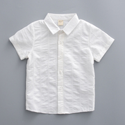 夏季英伦儿童条纹短袖衬衫，韩版男童打底衫白色衬衣黑色衬衫