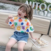 女童短袖T恤2023夏季荷叶边喇叭袖女宝宝韩版小女孩上衣体恤