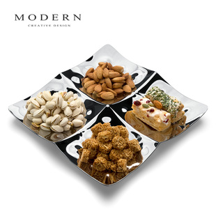 摩登modern欧式餐桌水果盘创意轻奢小吃，碟糖果干果坚果分格托盘