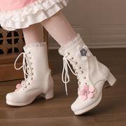 2024春秋款洛丽塔学生少女公主，风马丁靴，冬季加绒中筒靴白色lo靴子