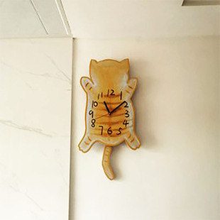 摇尾猫咪卡通儿童超静音挂钟，家用客厅卧室可爱时尚，创意胖橘时钟表
