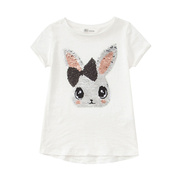 夏季小童装女孩女童抖音翻转亮片可爱兔子纯棉T恤短袖