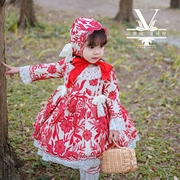 秋季红色套装刺绣蕾丝洛丽塔，连衣裙女童西班牙公主裙宝宝生日礼服