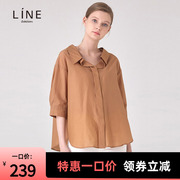 lineaddition夏季韩版纯色落肩五分袖，女士衬衫awblle0100