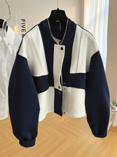 2023设计感小众拼接撞色太空棉短款外套女春秋棒球服夹克上衣