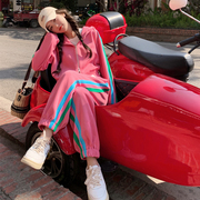 粉色休闲运动卫衣套装女2023春秋韩版学院风减龄直筒裤两件套