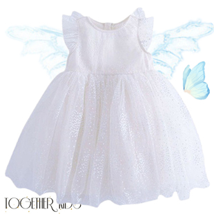 女童白色网纱连衣裙洋气，夏季小宝宝天使翅膀，蓬蓬裙法式女孩公主裙