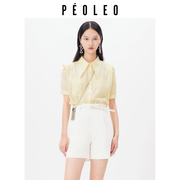 飘蕾法式高级优雅上衣女2024夏季简约复古短袖衬衫女士peoleo