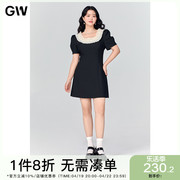 gw大码女装法式泡泡短袖，连衣裙2024夏季微胖mm显瘦高腰a字裙