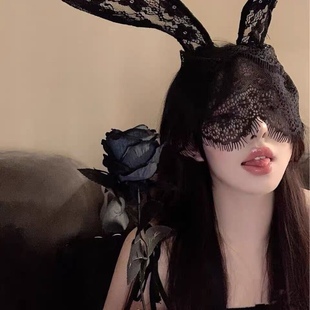 韩国蕾丝兔耳朵发箍女网红主播拍照发卡猫，耳朵头箍cos面罩头饰品