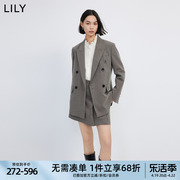 LILY2024春女装格雷系通勤商务职业复古双排扣休闲西装外套女