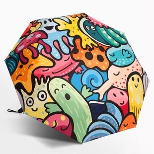全自动雨伞女折叠晴雨两用学生太阳伞遮阳伞防晒防紫外线创意涂鸦
