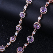 天然紫水晶手链宝石，欧美女925纯银，镶嵌送女友生日礼物带证书