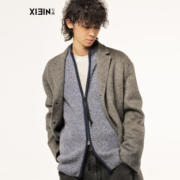 xiein写映设计师男装西装，领花灰色双面，尼长毛澳洲羊毛大衣