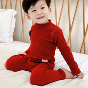 男女童新年衣服家居服2024龙年儿童，红色纯色长袖，上衣裤子两件套装