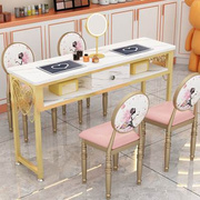 现代日式桌椅套装单人金色美甲台双人化妆美甲桌子经济型