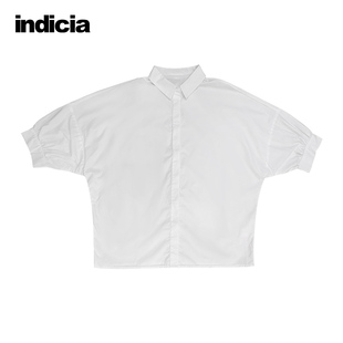 indicia白色纯棉衬衫上衣蝙蝠袖，短袖衬衣女，夏季时尚标记女装