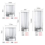 八角直身玻璃杯透明水杯耐热厚底，泡茶杯创意，酒店牛奶早餐杯果汁杯