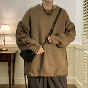 美式复古毛衣男冬季设计感小众，宽松加厚慵懒针织衫外套，毛线衣(毛线衣)