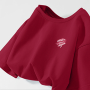 艾格红色t恤女2024夏季时尚圆领宽松纯棉，短袖上衣高级感