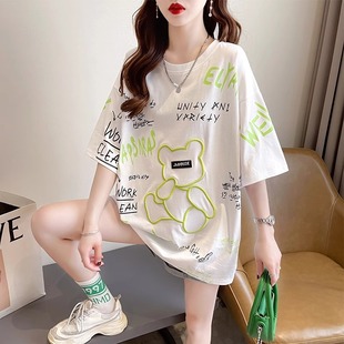 短袖t恤女夏季韩版设计感小众宽松时尚大码中长款设计感休闲上衣