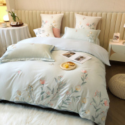 四件套全棉纯棉美式田园花卉，刺绣床单被套4件套床上用品1.8m床笠