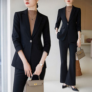 黑色西装外套女秋季2023高级感气质，女神范职业装修身西服套装