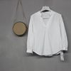白色v领九分袖衬衫，女套头常规，通勤纯色上衣w055099