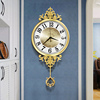 欧式纯铜轻奢客厅家用挂钟美式钟表复古挂表大气挂墙时钟2024