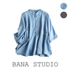 BANA外贸日本单原单蝙蝠袖天丝牛仔半袖衬衫2022夏衬衣上衣女大码