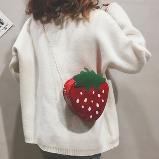 2024春季撞色时尚小包包简约pu草莓单肩斜跨链条女包潮