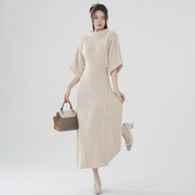 欧美女装连衣裙秋冬设计感针织裙子高级感收腰包臀裙女士毛衣长裙