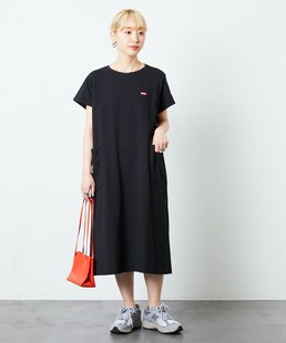 夏季日系CHUMS刺绣双侧大口袋长款T恤裙休闲宽松短袖连衣裙女