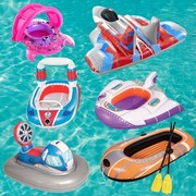 儿童充气小船带把手遮阳篷，防晒游泳圈卡通，坐圈水上漂浮座式游泳圈