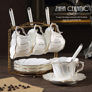 美道欧式骨瓷咖啡杯陶瓷下午花，茶杯具套装简约金边咖啡杯碟