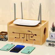 桌面收纳盒wifi路由器，电线数据线插排插座手机，充电器整理箱子实木