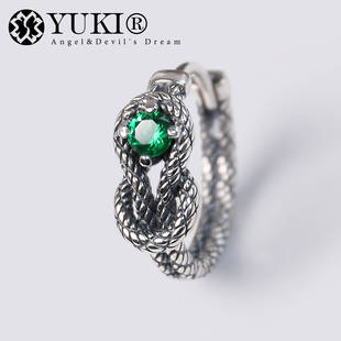 YUKI男士925纯银耳环蛇鳞绿宝石银饰品INS小众设计师耳钉潮女哥特