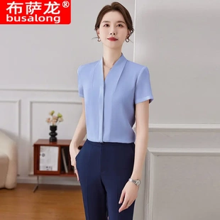 2024新款短袖衬衫女士职业装修身工作服大码气质通勤正装商务工装