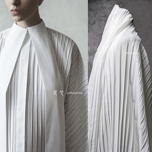 白色乱麻雪纺风琴百折 压褶肌理条纹布裙礼服时装设计师面料