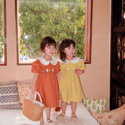 秘密女童韩版短袖连衣裙娃娃圆领可爱小兔刺绣糖果色620068