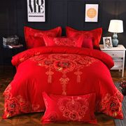 两米大床2+2.2双人四件套大红色，床上用品结婚床单，婚庆被套四