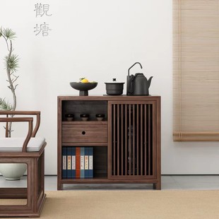 老榆木茶水柜实木，家用客厅简约靠墙小茶桌，边柜新中式茶叶置物架