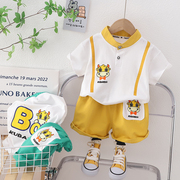 婴儿夏天衣服0-3岁男宝宝夏款套装，韩版纯棉短袖，八9个月男童外出服