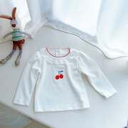 6个月婴儿T恤长袖莫代尔柔软春秋女宝宝翻领打底衫甜美公主上衣棉